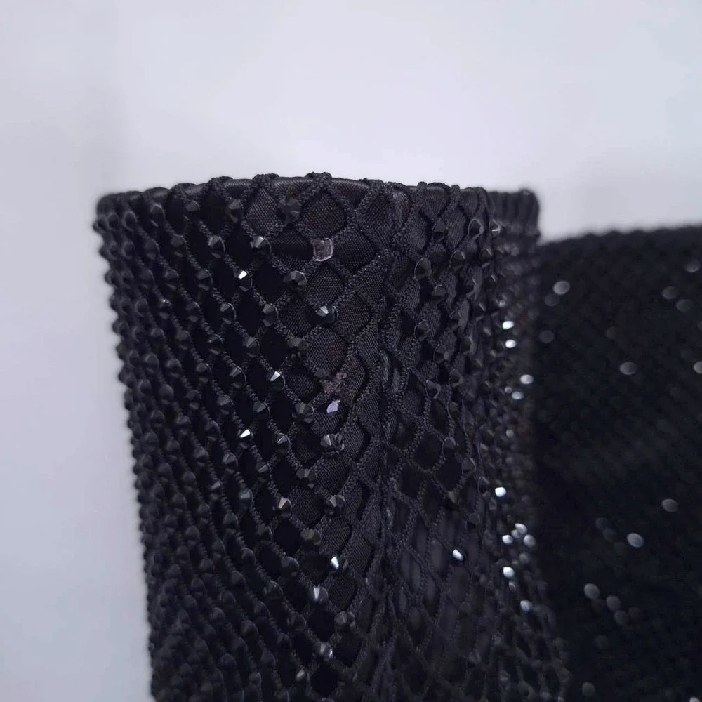 Madden Girl Sashaa Slouchy Over Knee Boot‎ Sz 6.5 Rhinestones Stilettos Fishnet